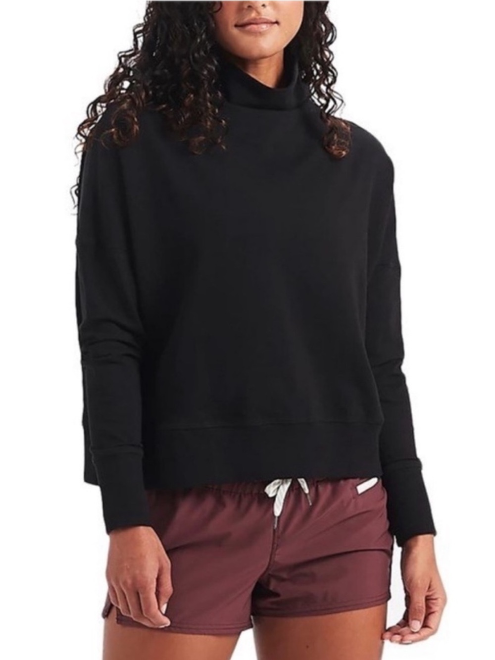 Vuori Cleo Black Mock Neck Sweatshirt Oversized Slouchy athleisure small